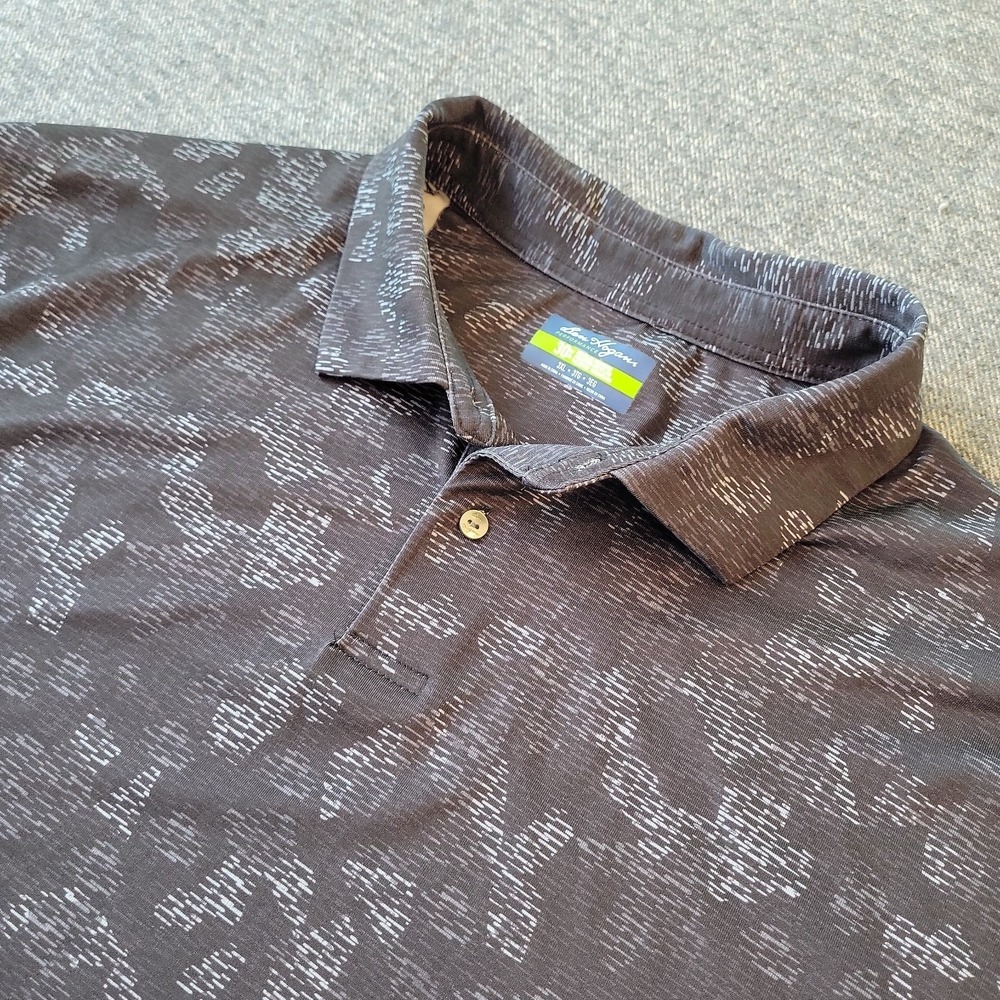 Ben Hogan Polo Shirt Men's 3XL Black Geometric All Over Print Golf Performance